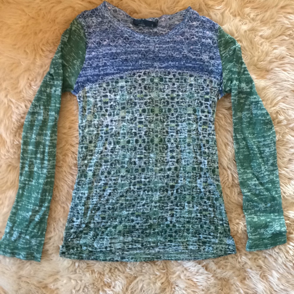 Prana fitted, sheer, long sleeve top